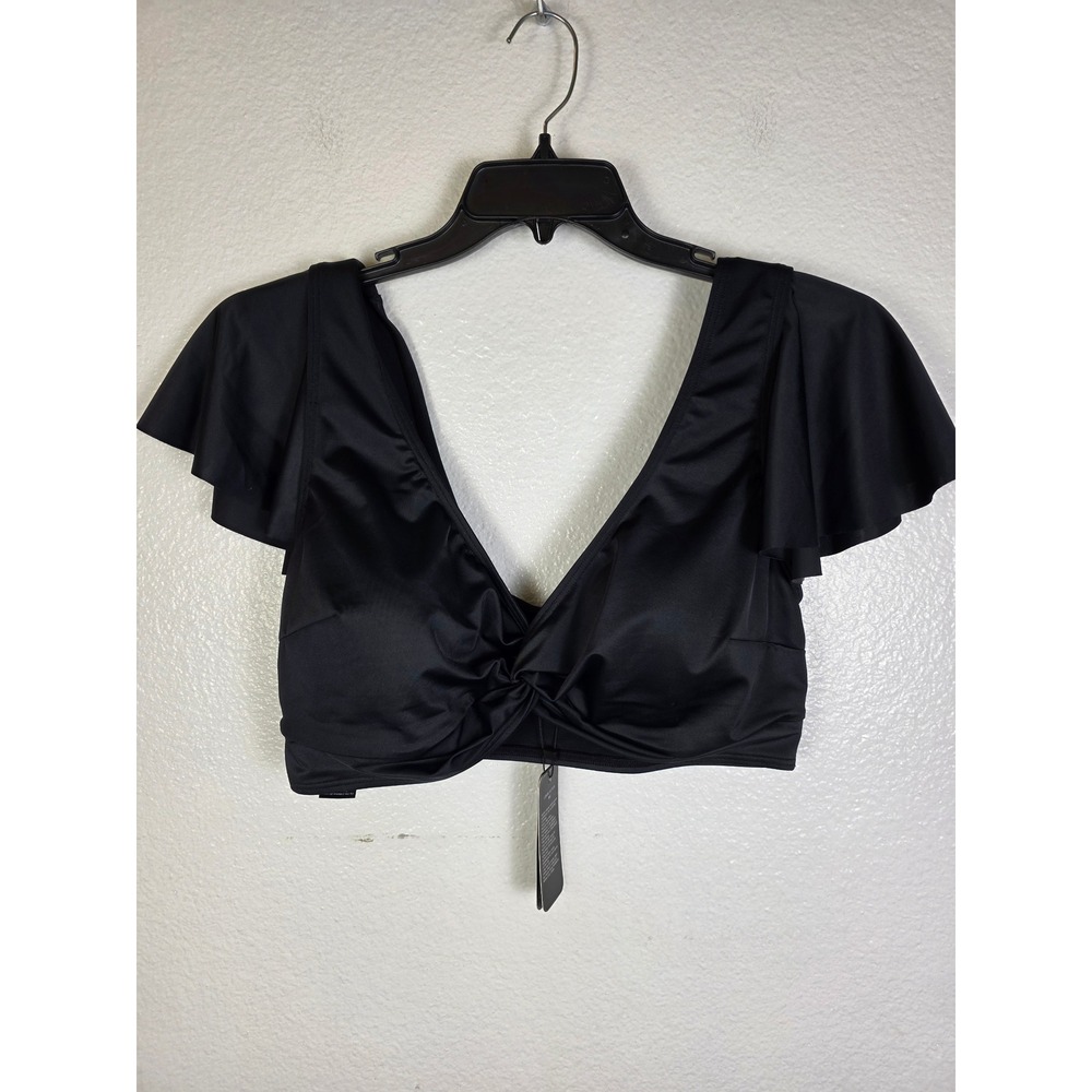 City Chic Ingrid Cap Sleeve Bikini Top Black Twisted Front Swim Size S 16